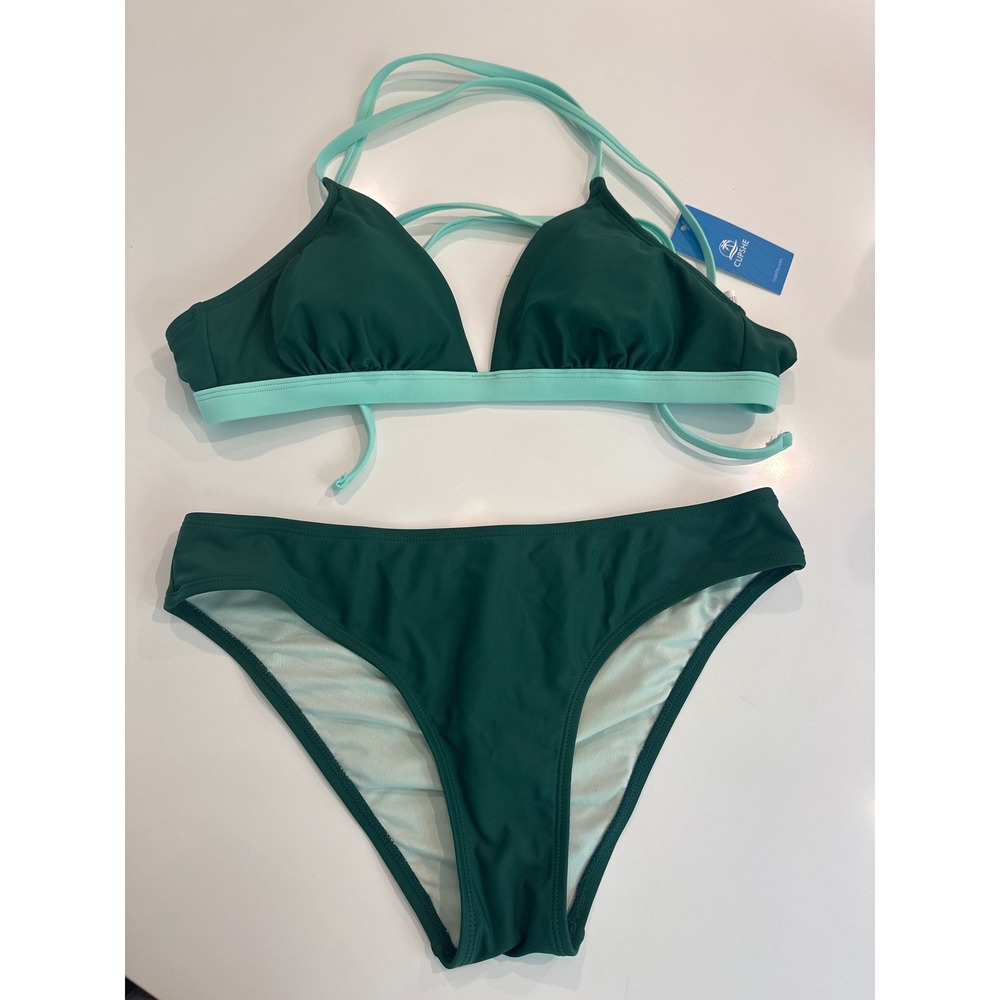 Cupshe Forest Green Mint Strappy Triangle Bikini Set DAA12C4F014RP Size S NEW